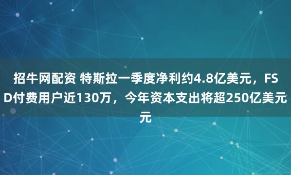 招牛网配资 特斯拉一季度净利约4.8亿美元，FSD付费用户近130万，今年资本支出将超250亿美元